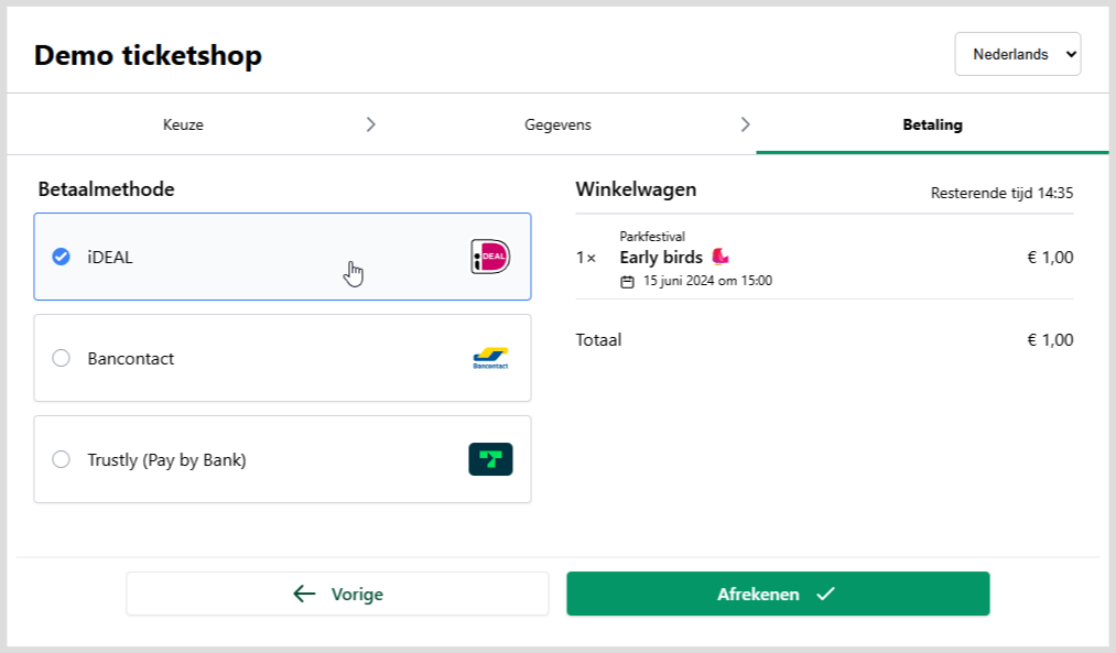 Betaalmethode iDEAL in de ticketshop