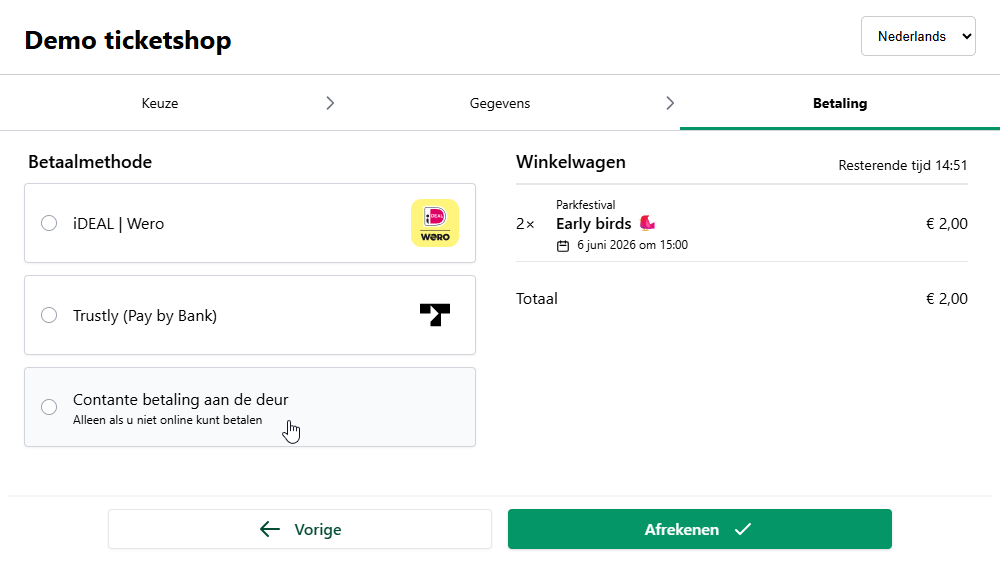 Screenshot handmatige betalingsoptie in de ticketshop